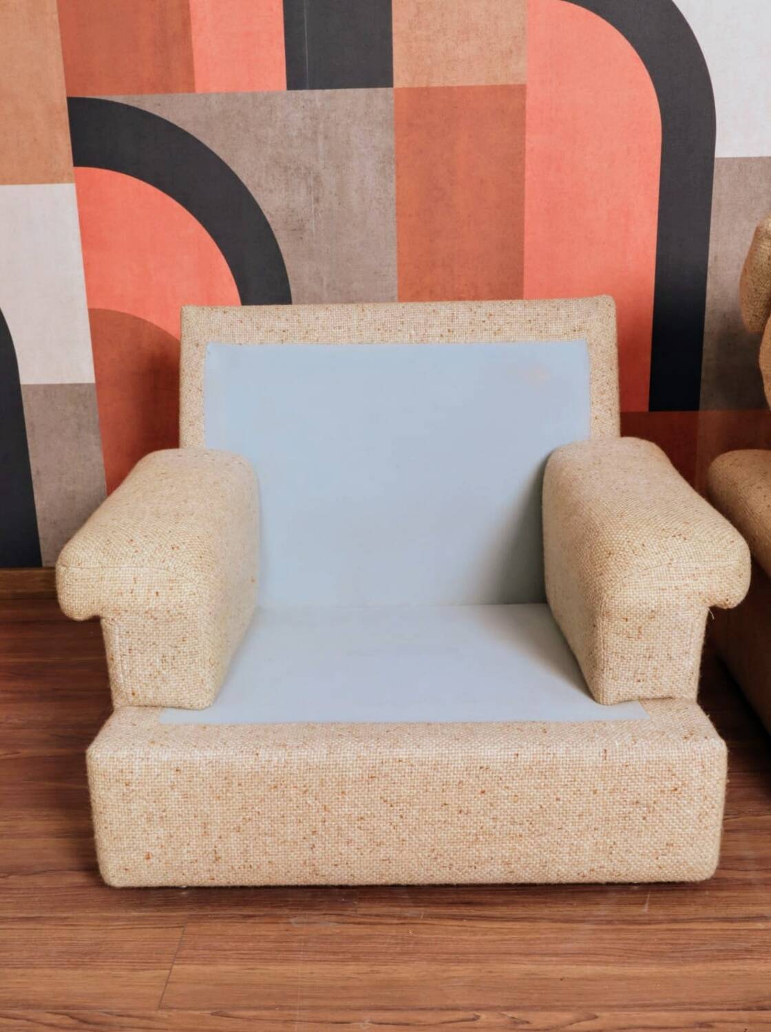 2 minimalist beige armchairs, 1970