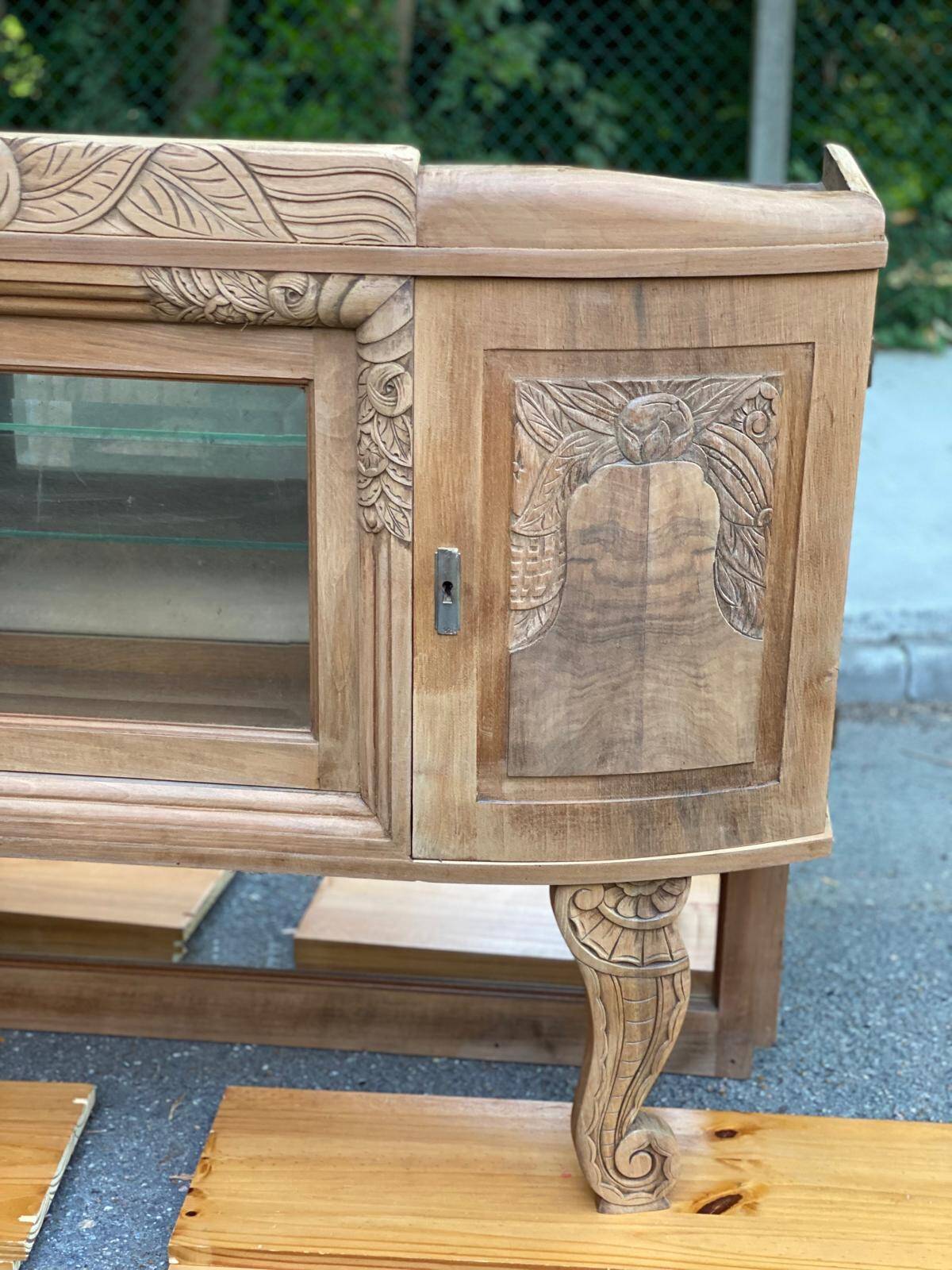 Vintage solid wood art deco 1940s display cabinet