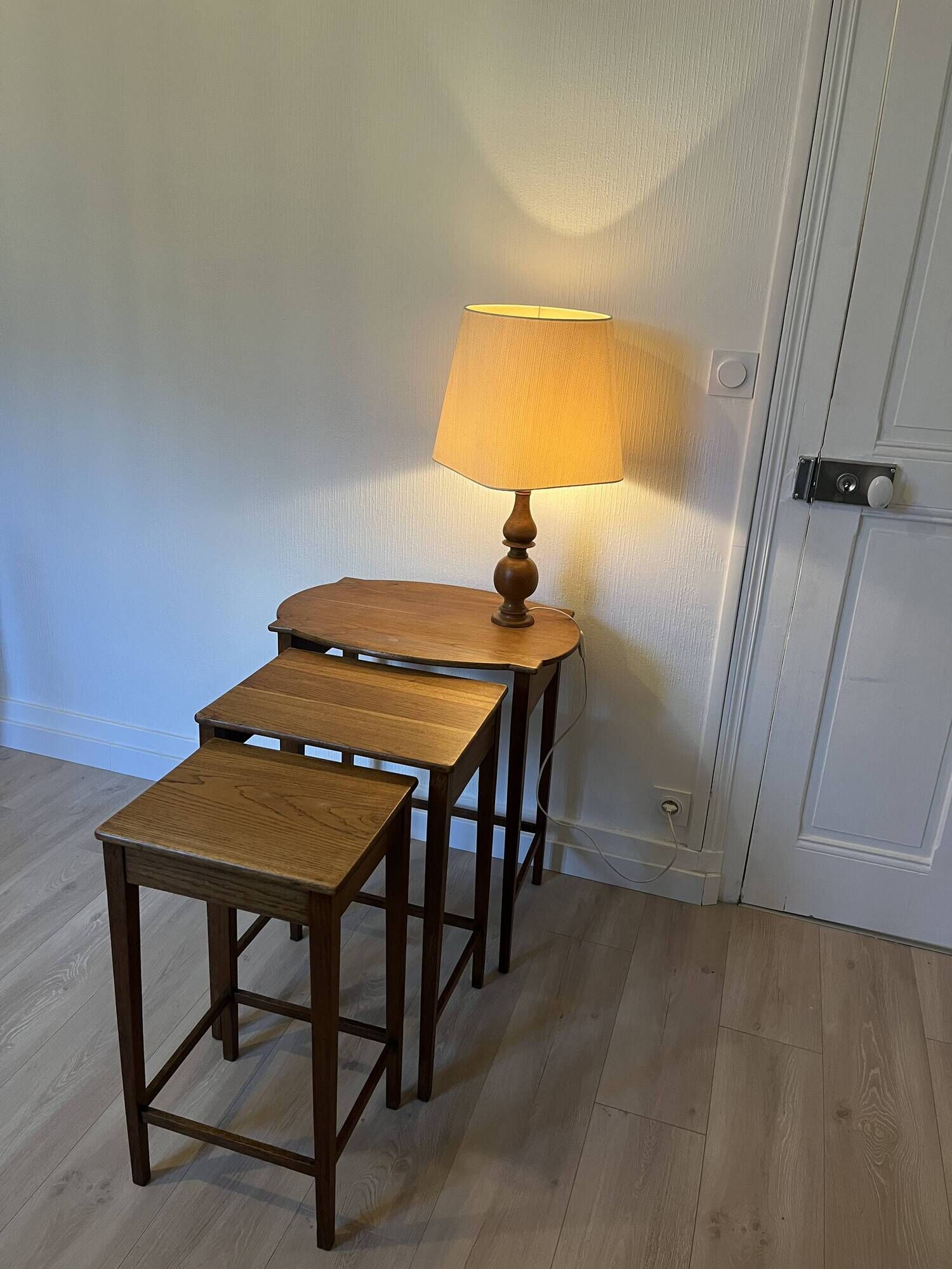 Vintage 1960s nesting tables in solid oak.