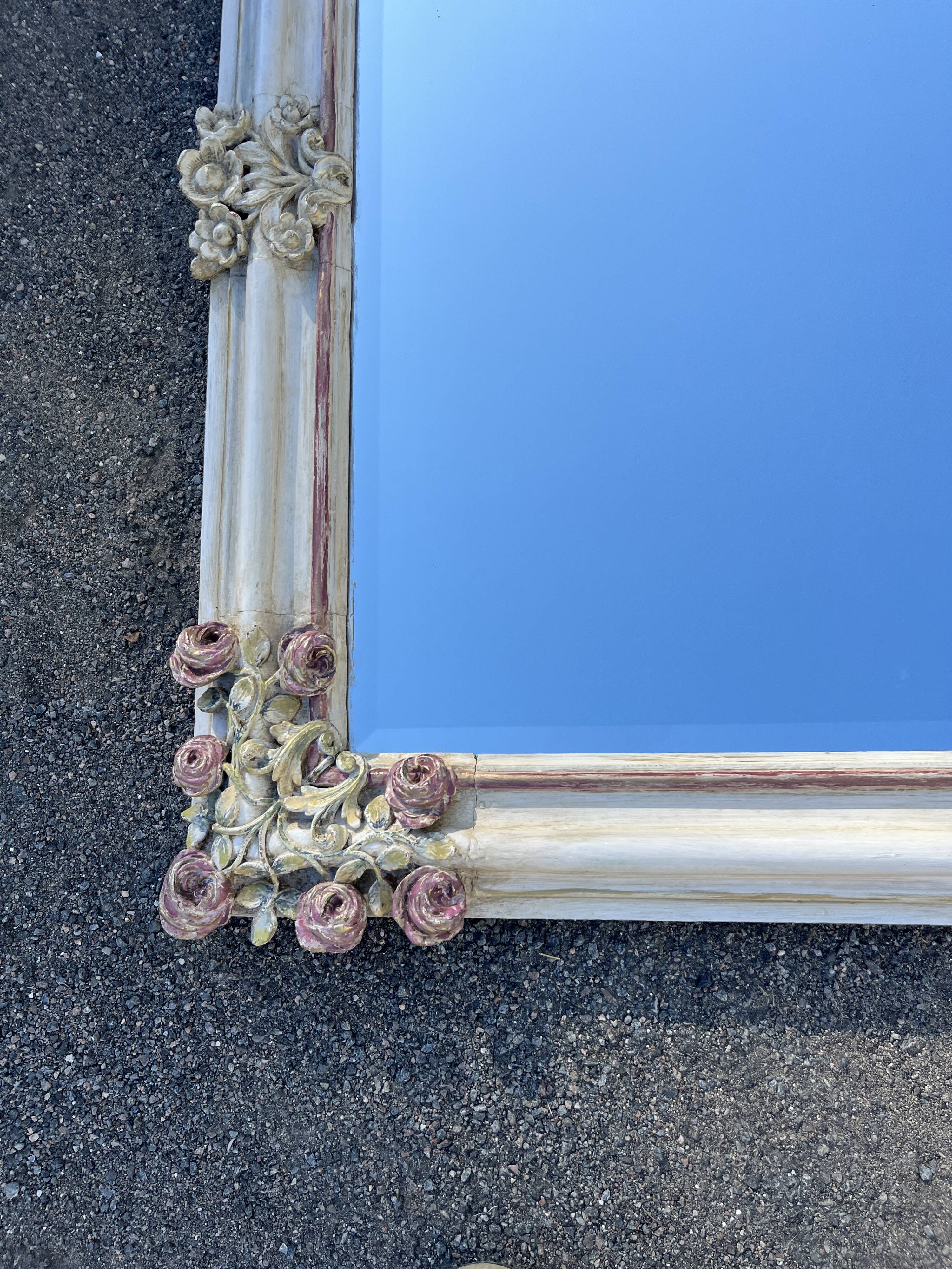 Large decorative mirror with a relief design of roses and flowers – Romantic style