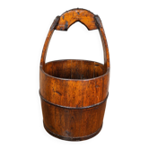 Seau à eau de puit ancien en bois cerclé fer forgé – Fin XIXe