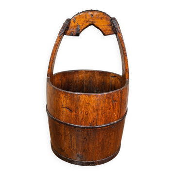 Old wooden well bucket with wrought iron bands – Late 19th century