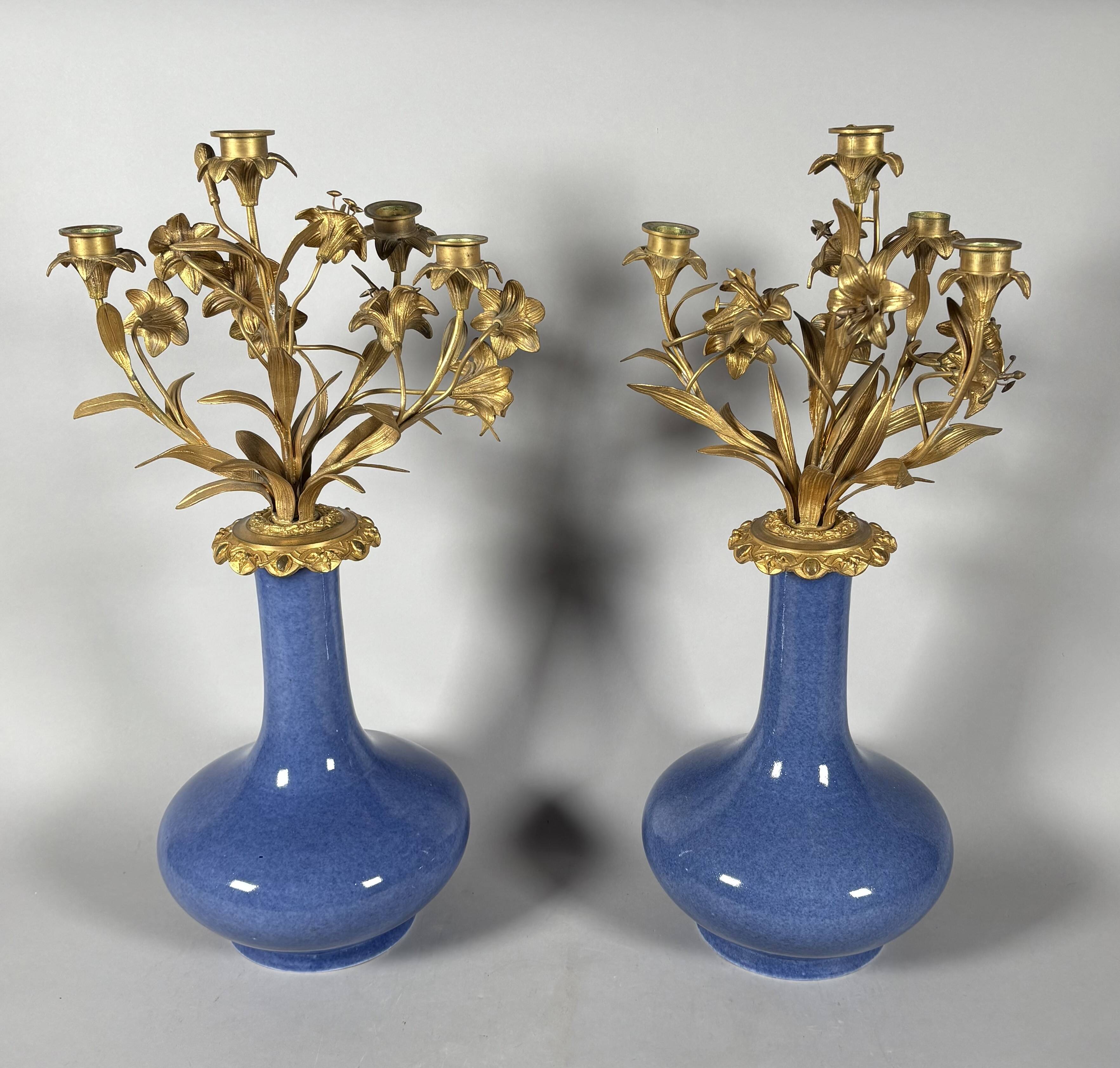 Pair of candelabra with flowers in Louis XV style, Napoleon III period.