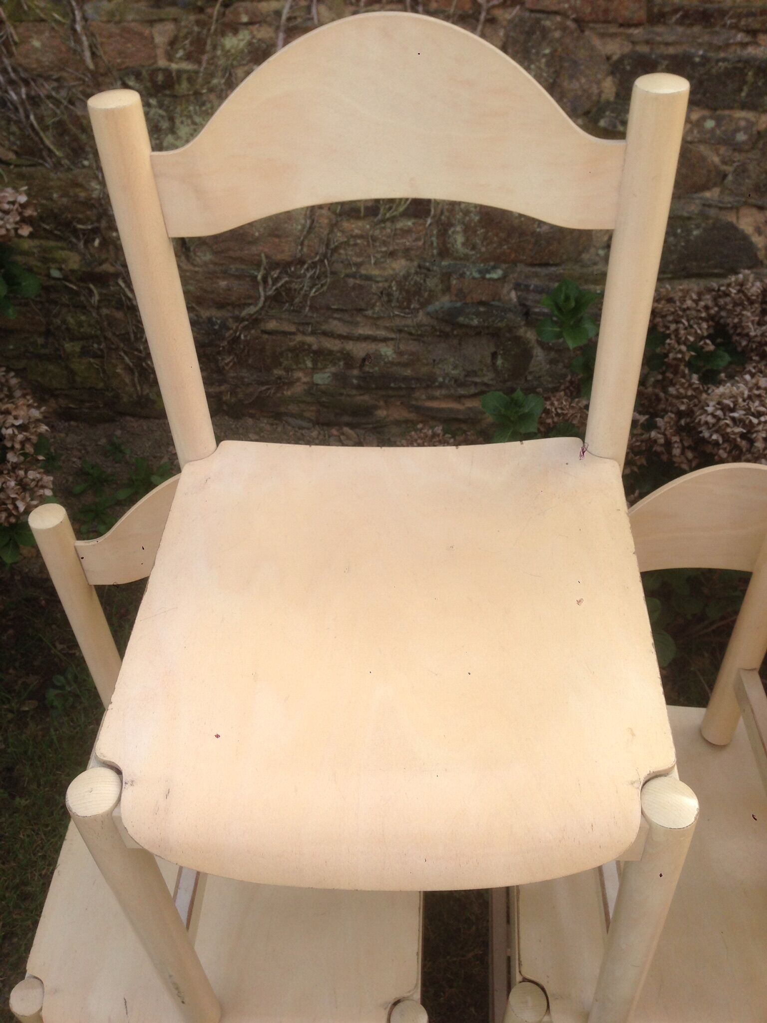 Original white lace-up vintage chairs (series of 8) stamp manufacturer L E 1995
