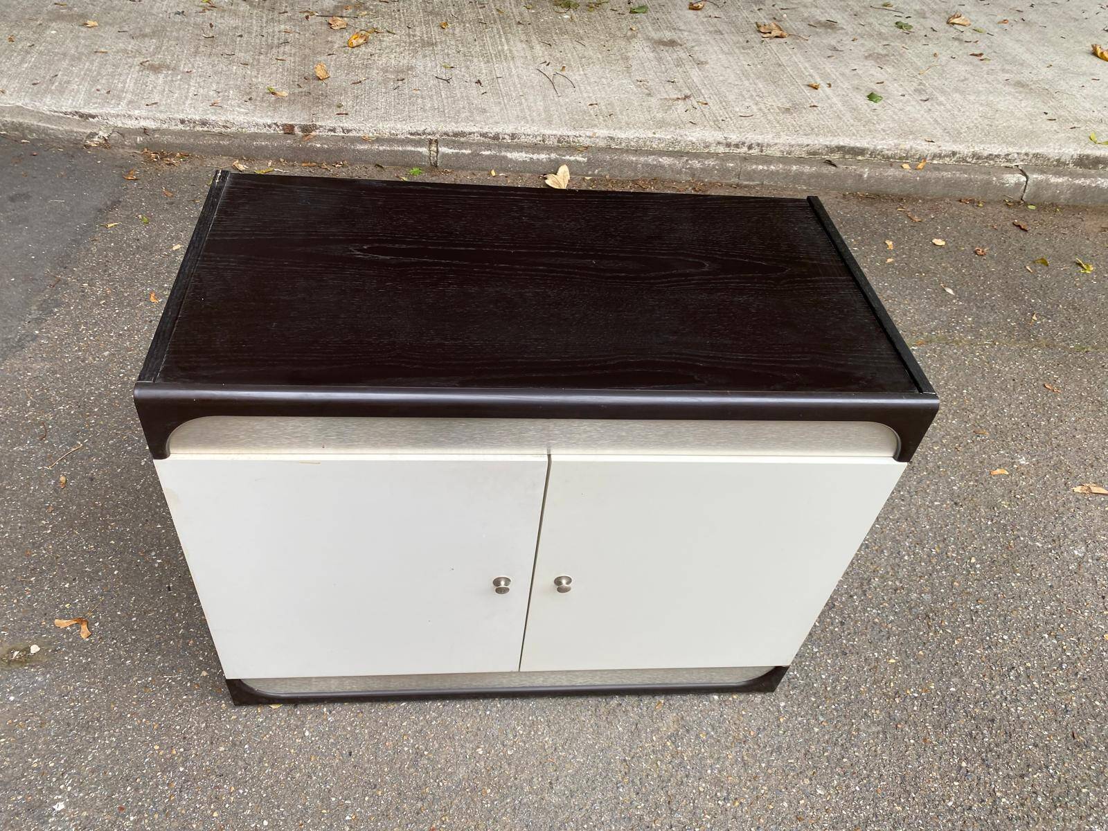 White and brown wooden chest of drawers from the 80s