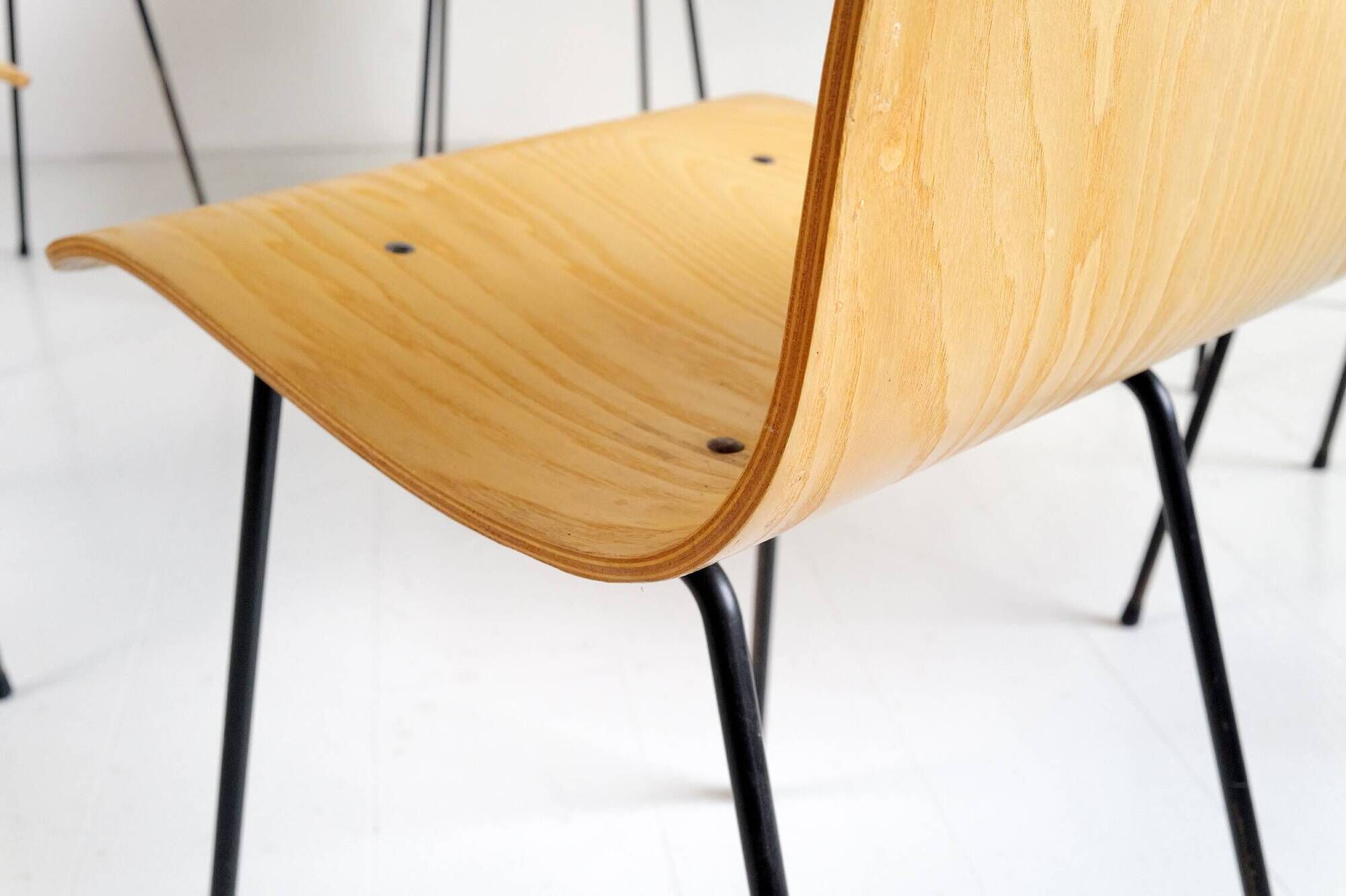 Set of 6 bent plywood chairs, 1950