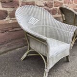 2 fauteuils vintage en rotin grisé des années 60