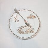 Set of 4 flat plates in Creil and Montereau earthenware model Marine, iron earth - Antique Fre
