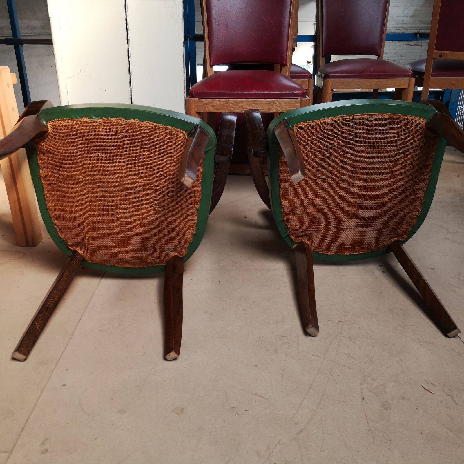 Pair of vintage green bridge armchairs