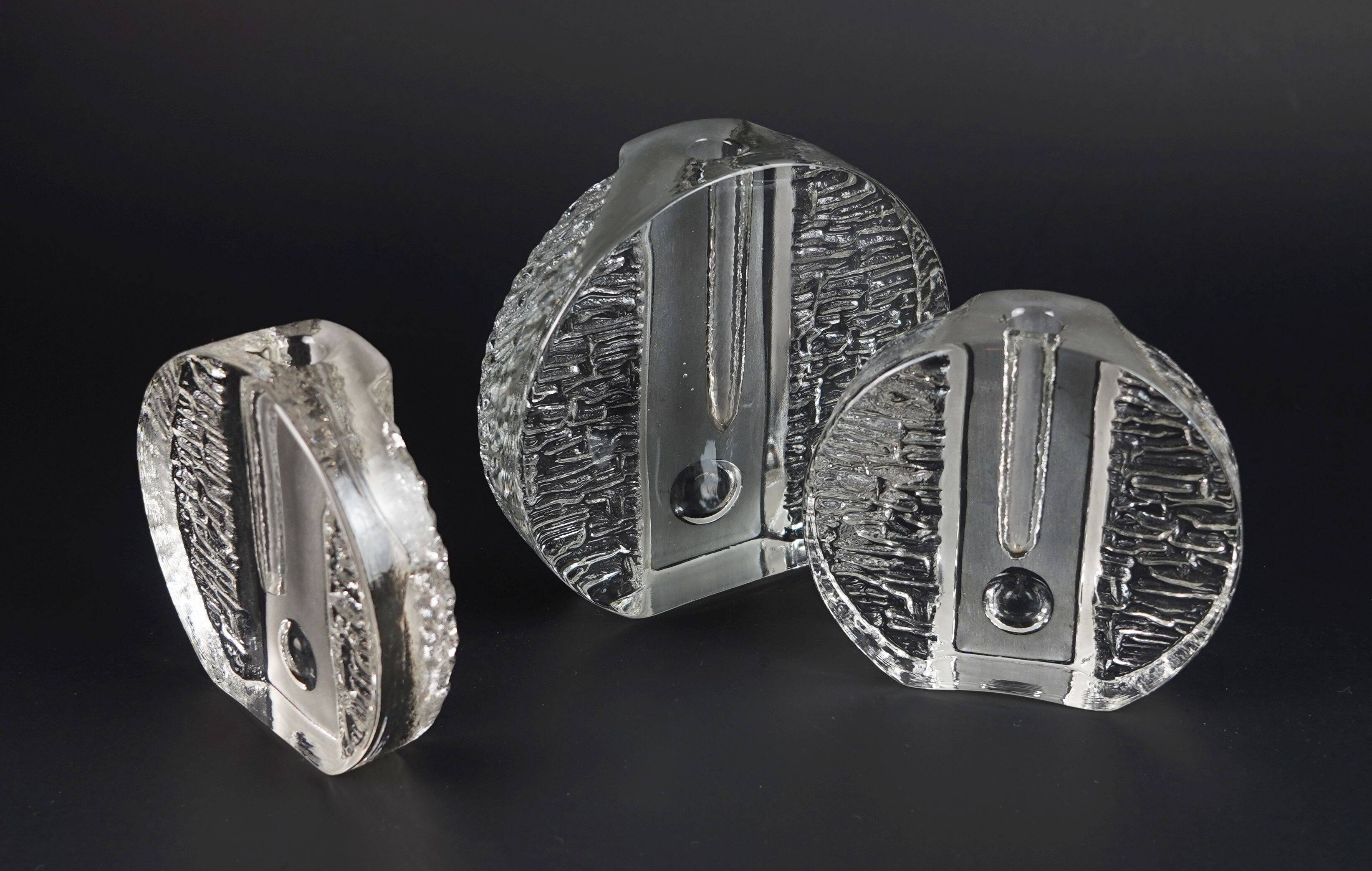 set of 3 round solifleur BLOCK VASES walther glas 60s 70s op art