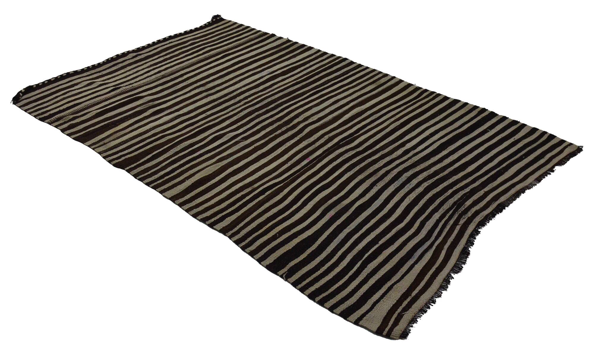 Turkish Kilim Konya Vintage 154x260 cm Beige Black Stripes