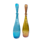 Pair of glass bottles of Empoli made in Italy 1960