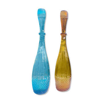 Paire de bouteilles en verre d´Empoli made in Italy 1960