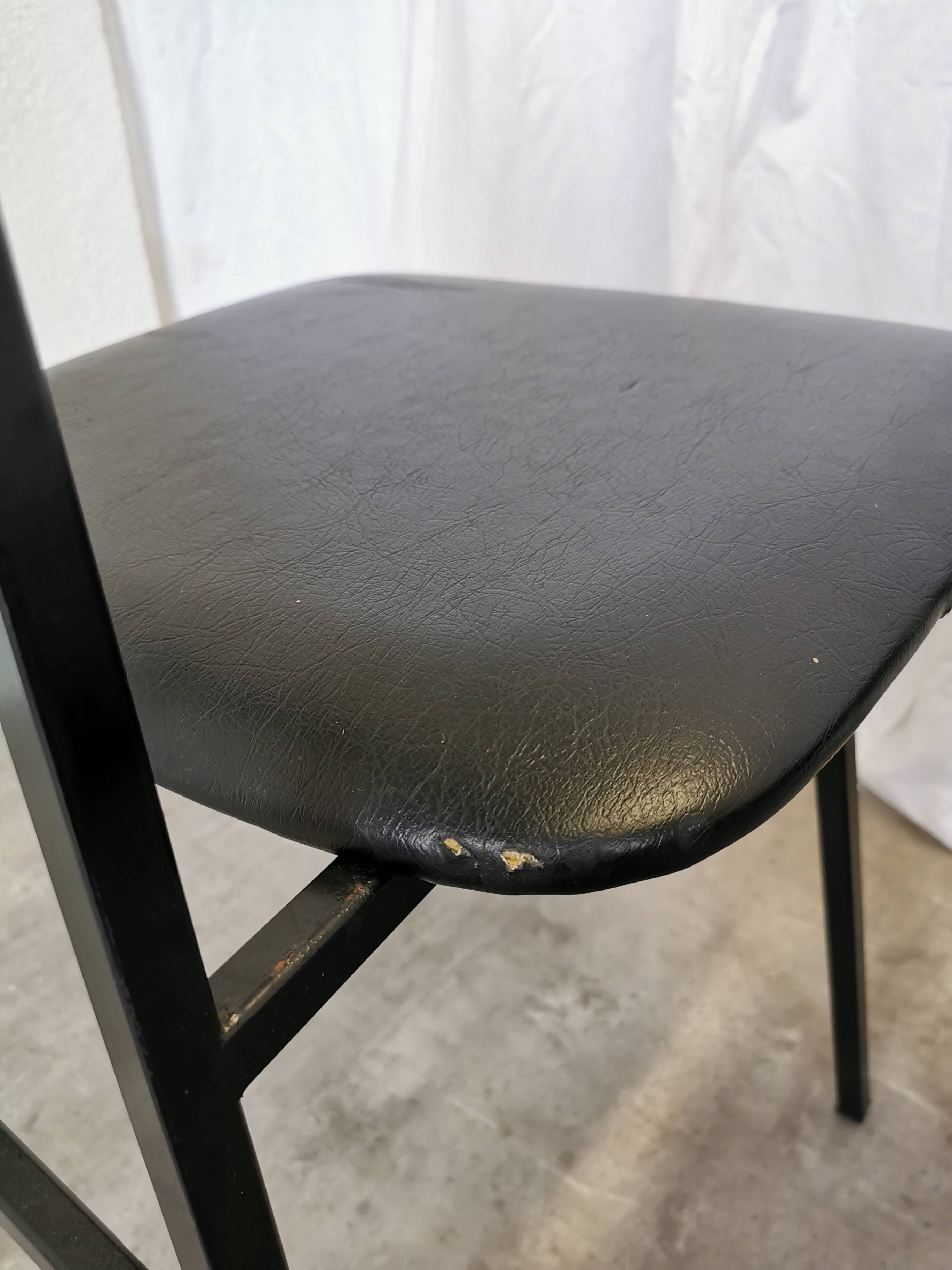 SET of 4 Vintage School Chairs /Black Leather / STOL Kamnik 80s Yugoslavia