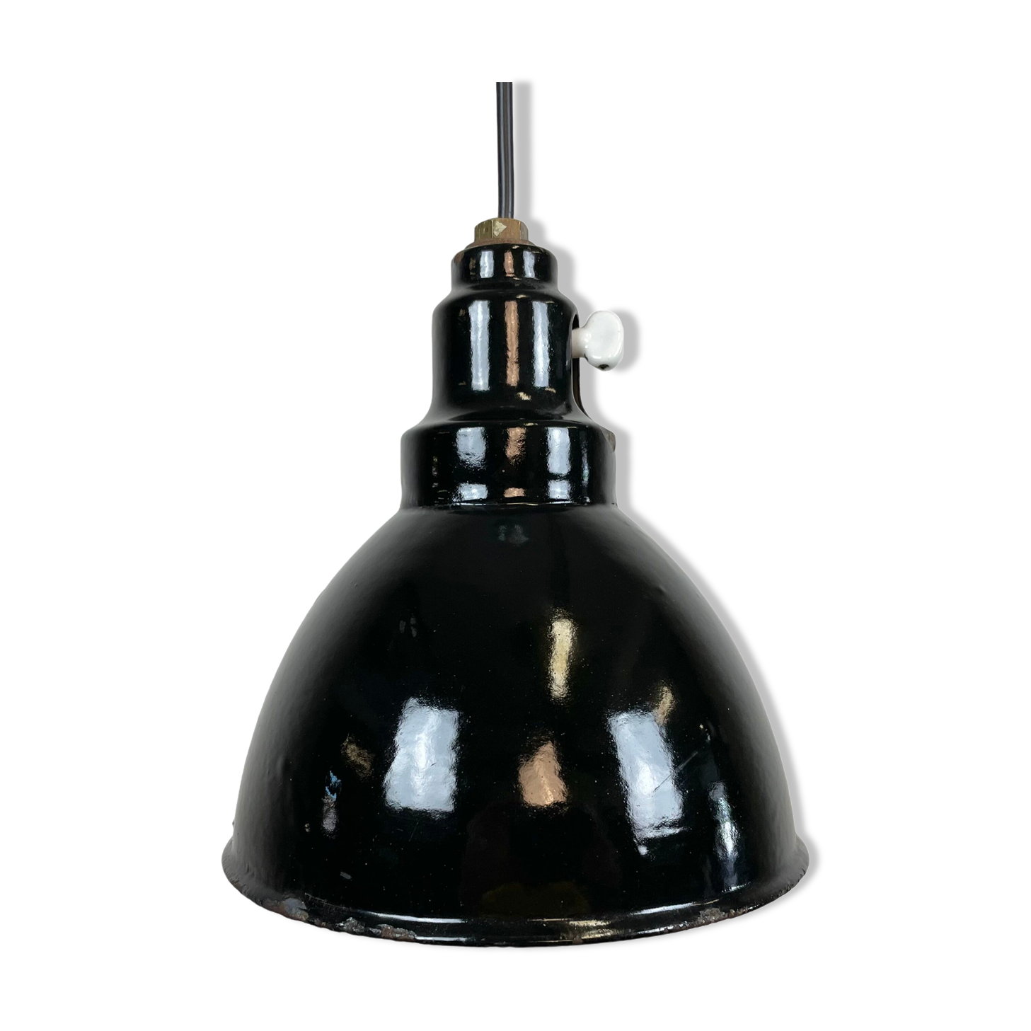 Industrial black enamel pendant lamp, 1950s