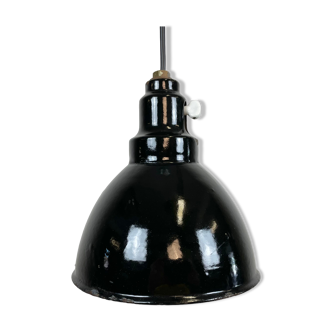 Industrial black enamel pendant lamp, 1950s