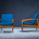 Model 121 Paper Knife Easy Chairs and Sofa by Kai Kristiansen for Magnus Olesen, 1960s, Set of 3