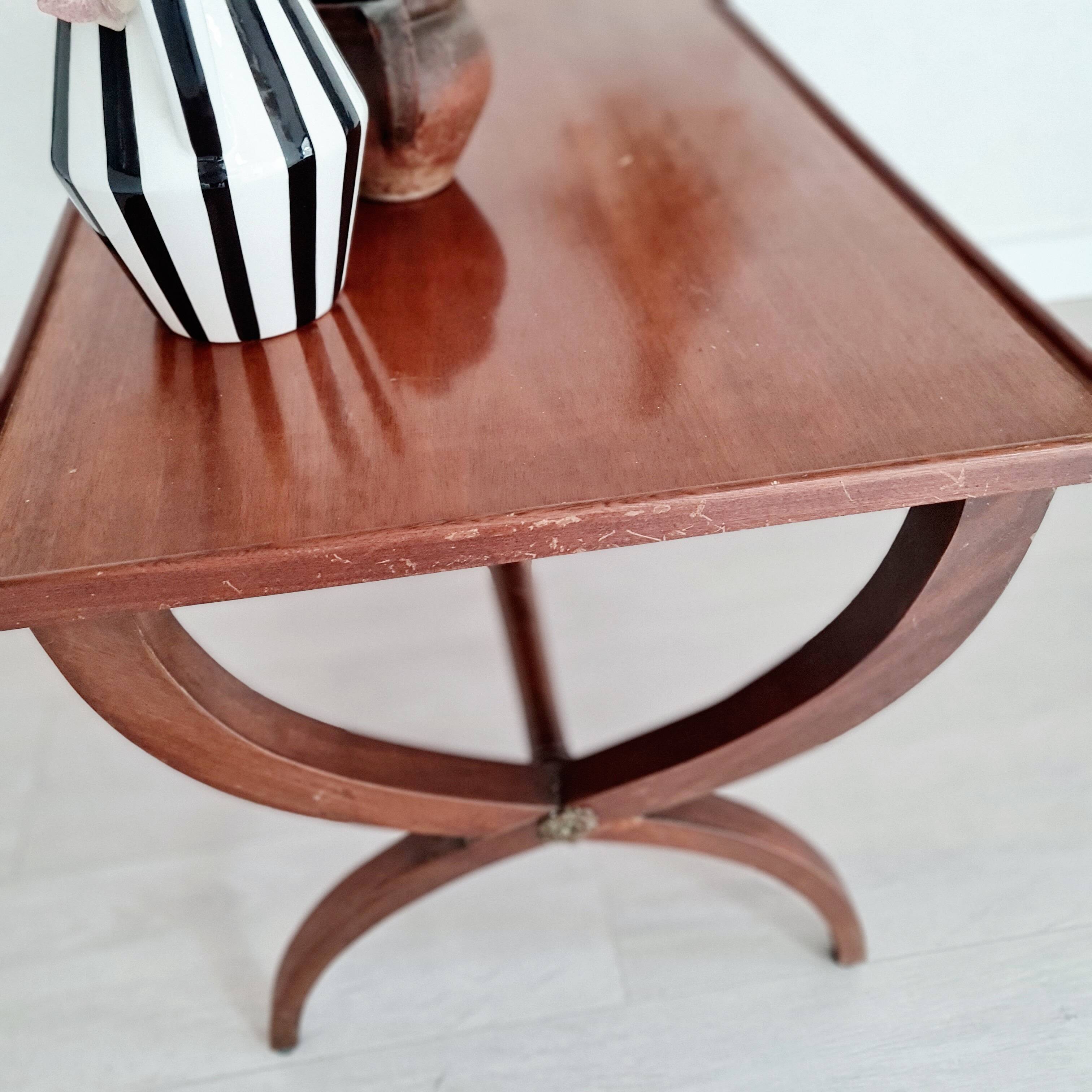 Old wooden coffee table - crossed base