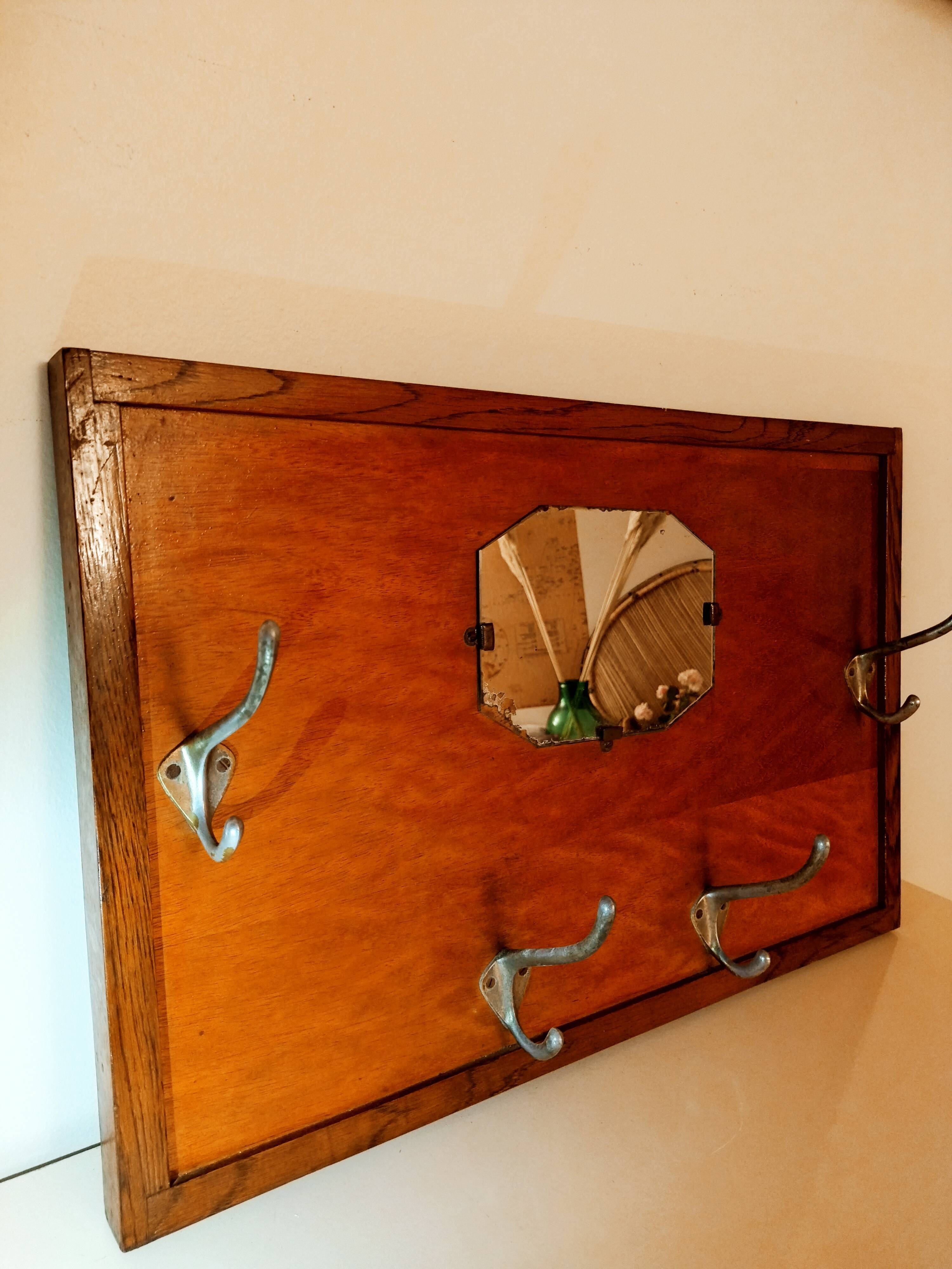 Mirror coat rack, old wood