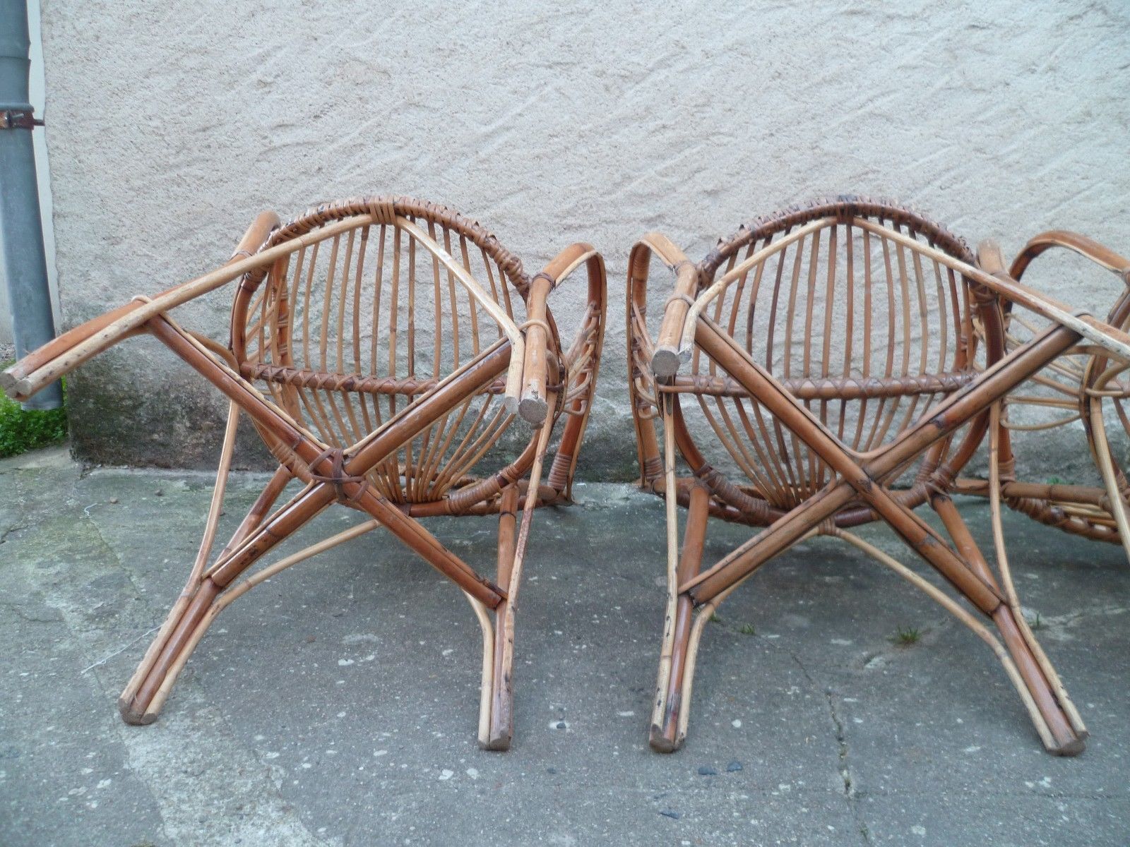 Suite of 4 chairs in bamboo wood curved