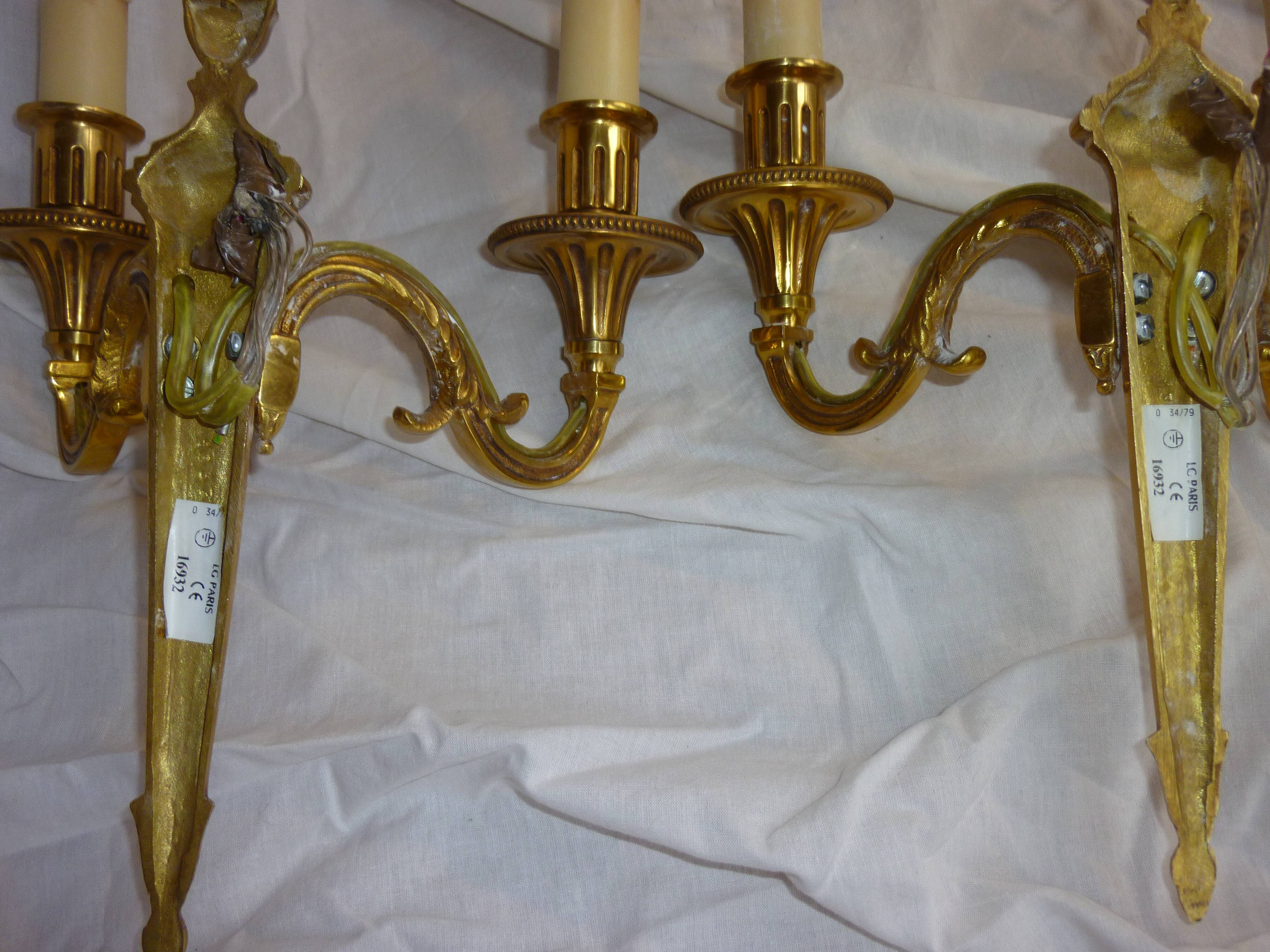 Pair of sconces Lucien Gau real brass