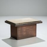 Belgochrom coffeetable in polished metal and travertin