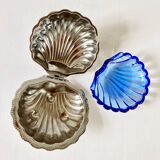 Silver metal shell butter dish, 1950s