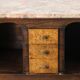 Vintage wooden and marble console table – classic style curved legs, 1950s