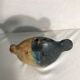 Old vase spades flowers fish ceramic beige & blue decoration vintage