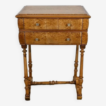 Rare Petite Table Chiffonnière en moucheté d’Amboine et Merisier, époque Louis Philippe – XIXe