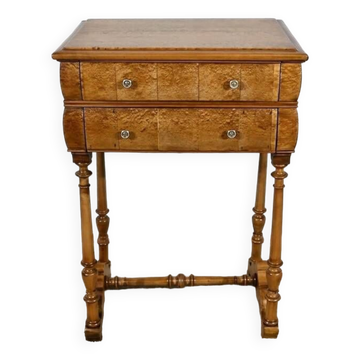 Rare Small Chiffonnière Table in Speckled Amboyna and Cherry, Louis Philippe Period – 19th