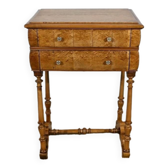 Rare Petite Table Chiffonnière en moucheté d’Amboine et Merisier, époque Louis Philippe – XIXe