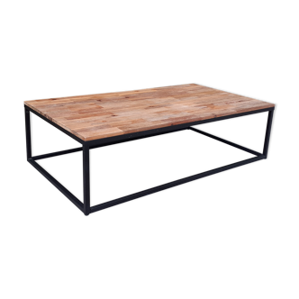 Table basse bois brut piétement métal noir