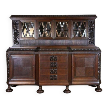 Buffet en chêne d'entre-deux-guerres en marron foncé, années 1930