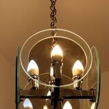 Vintage Art Deco chandelier in chrome metal and glass, Italy, 1970s