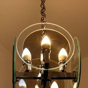 Vintage Art Deco chandelier in chrome metal and glass, Italy, 1970s