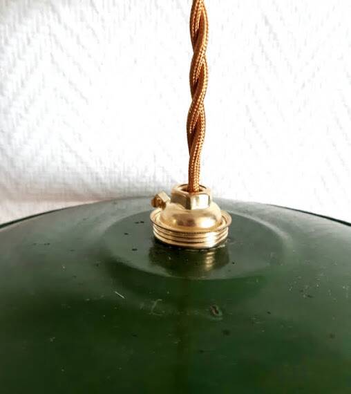 Pair of industrial enameled sheet metal pendant lights