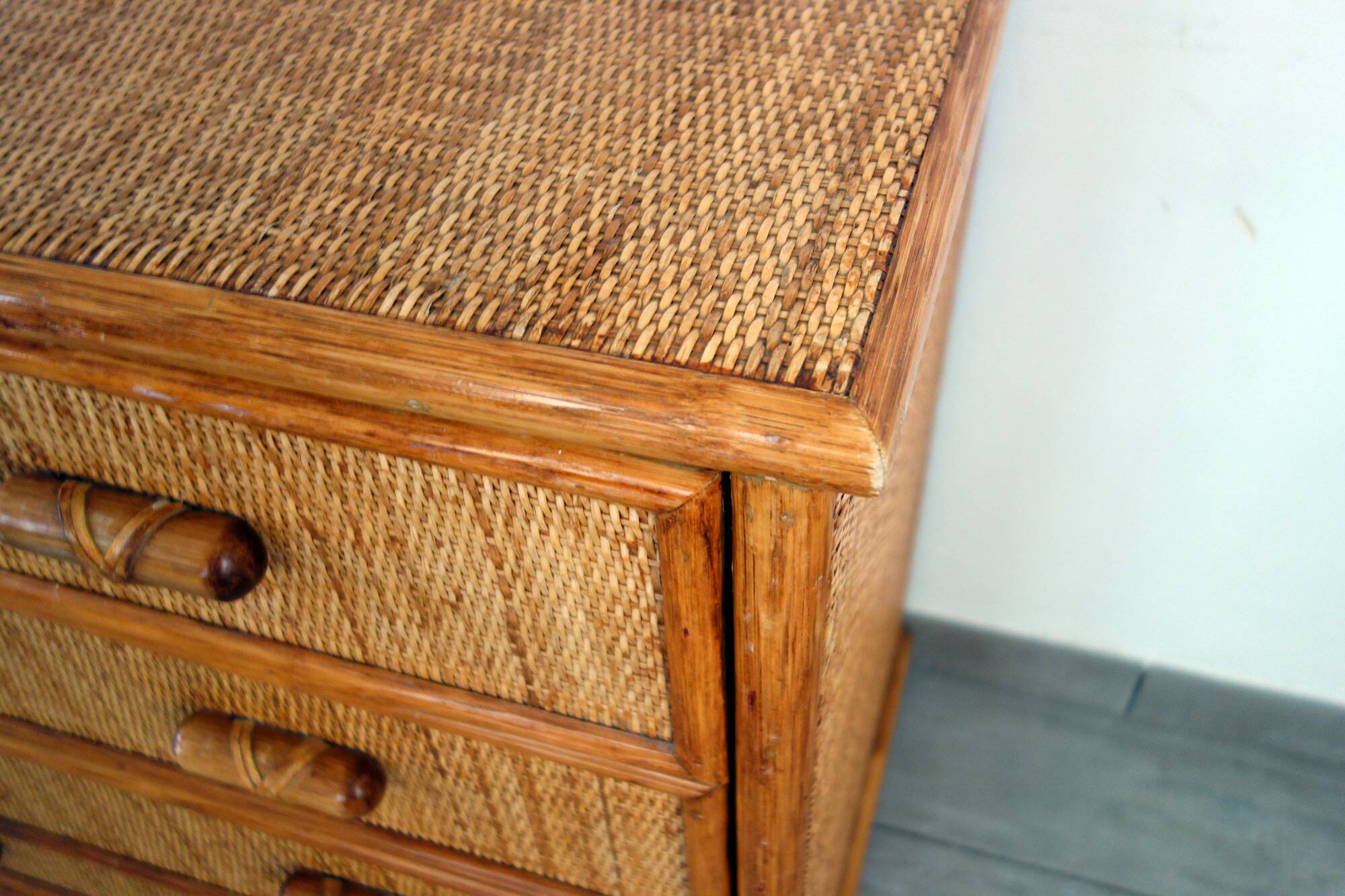 Vintage rattan chest of drawers