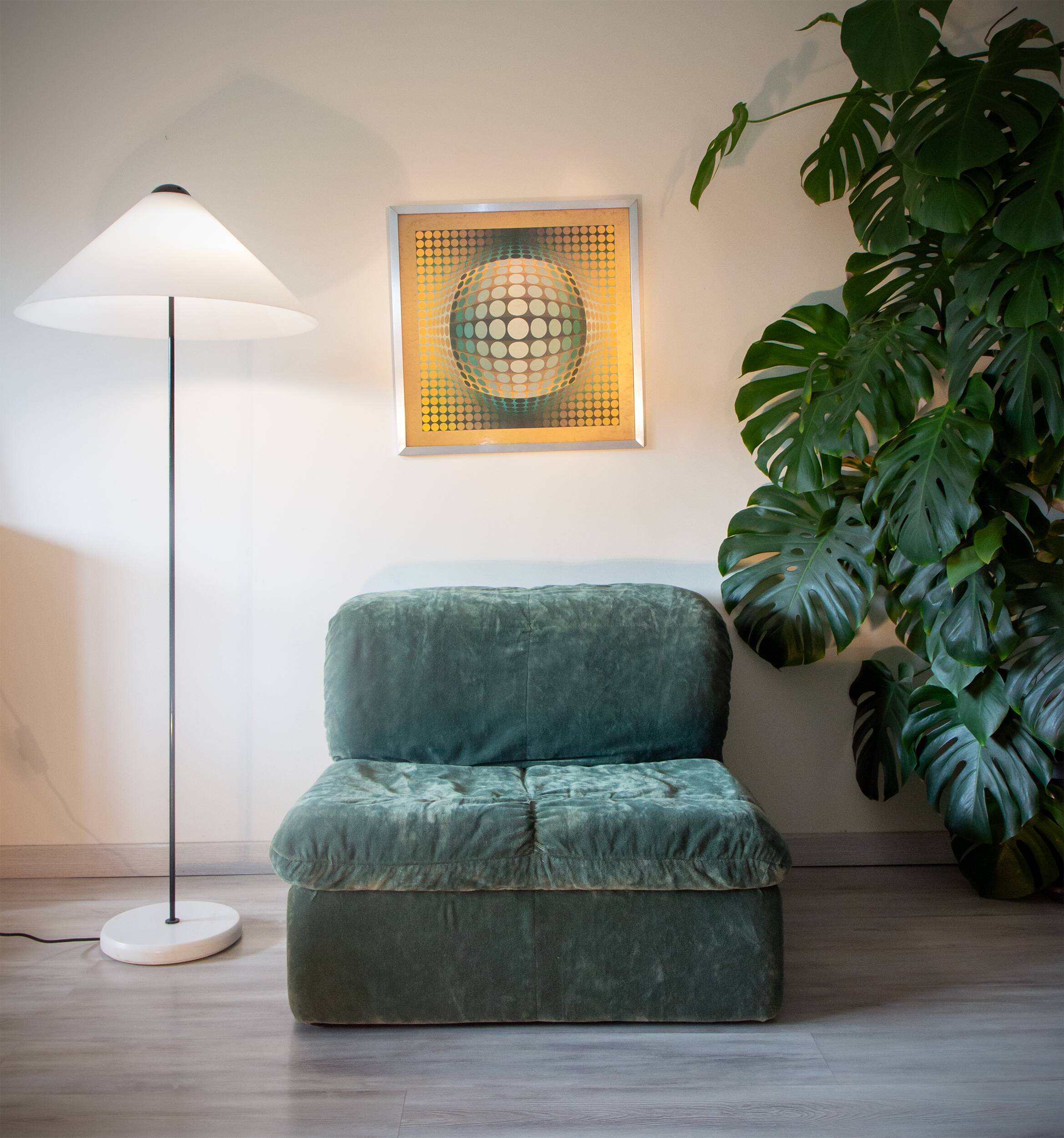 1970s olive green velvet armchair