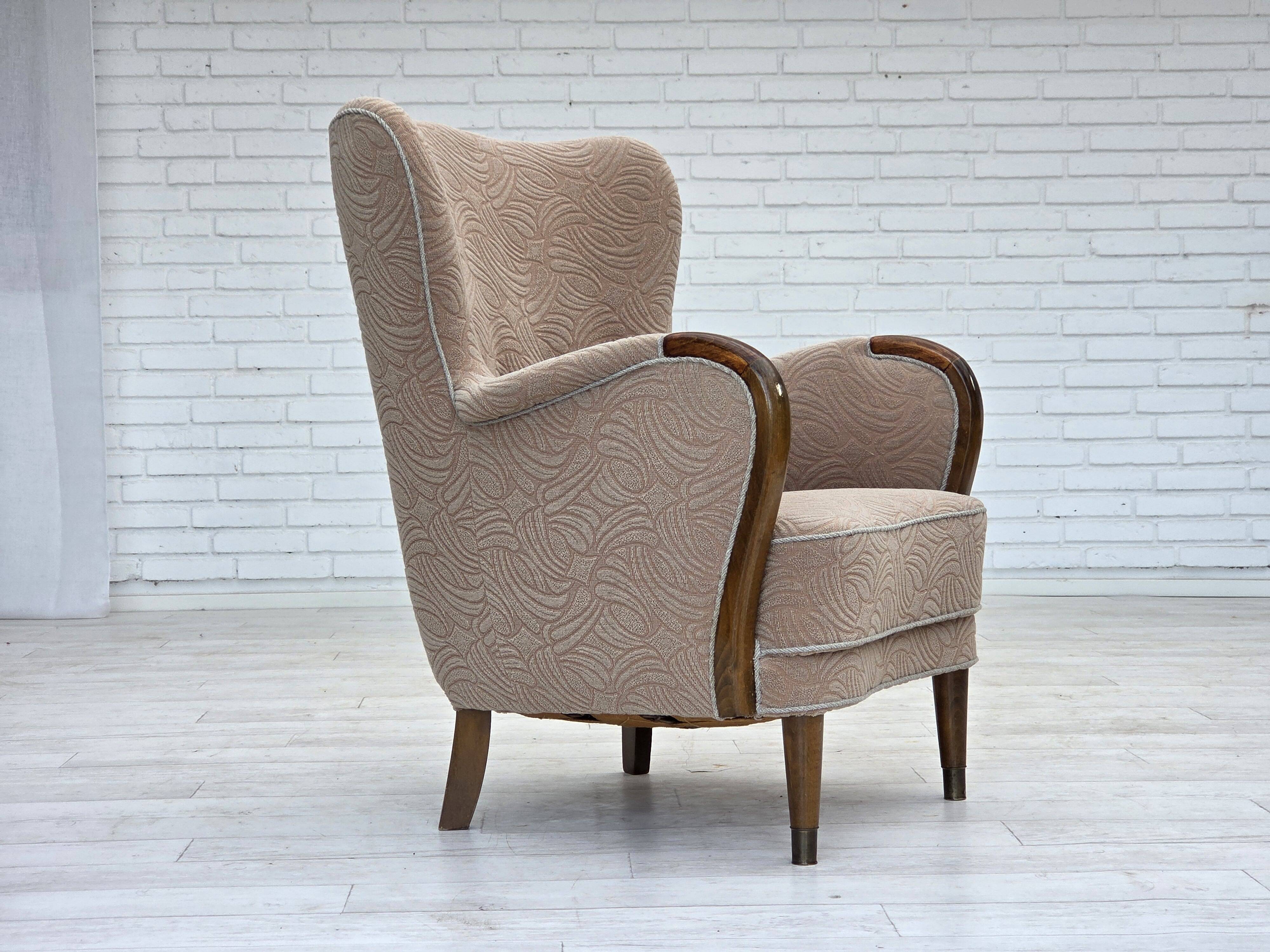 1960s, Danish armchair, blend wool fabric, beech wood.
