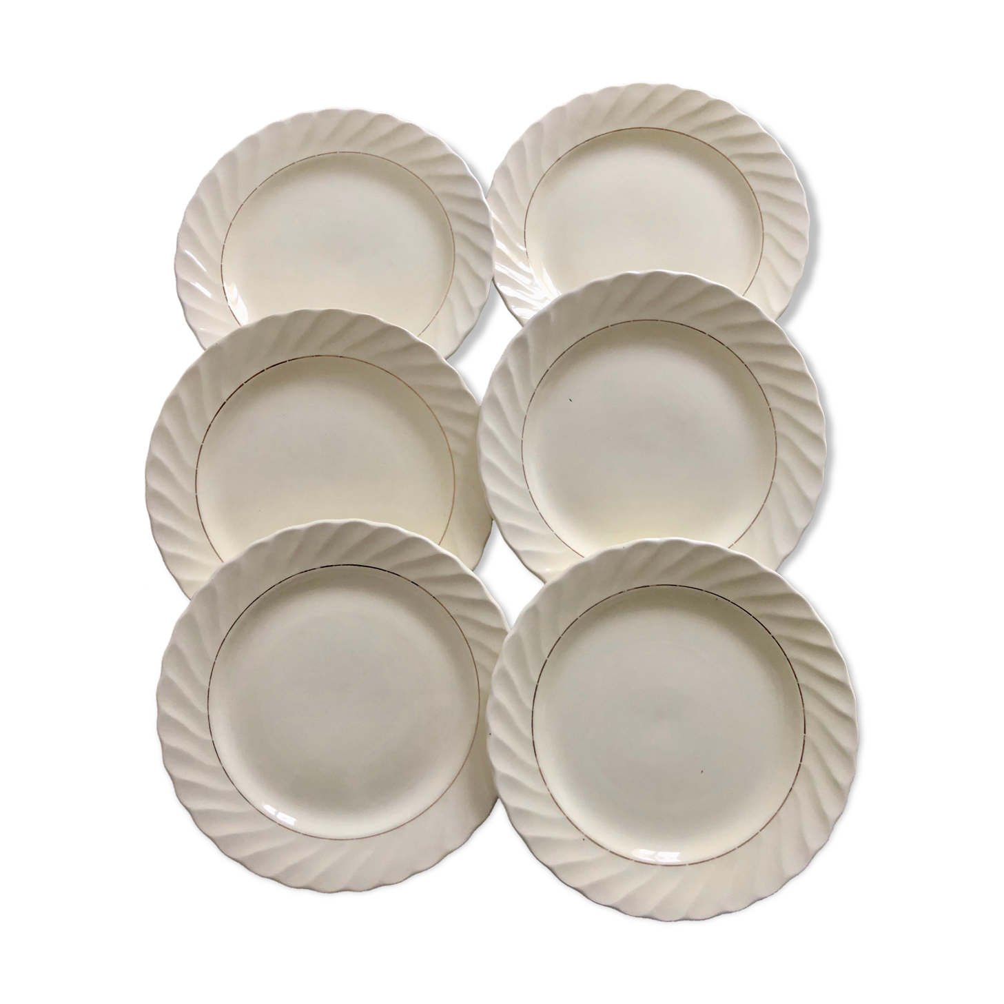 6 flat plates, Faience de Salins, Service Biarritz