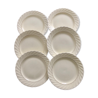 6 flat plates, Faience de Salins, Service Biarritz