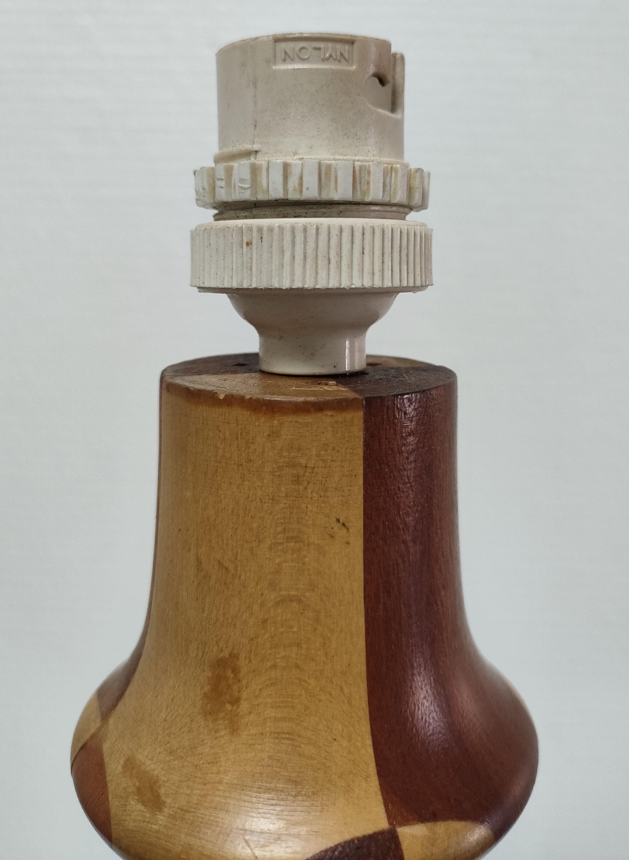 Turned wooden lamp and vintage wood inlay