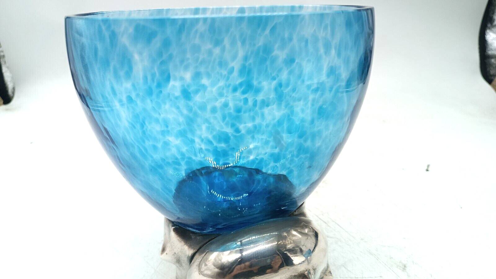 Large glass bowl rcr colle - silver 925 snail base carapelli & miniati