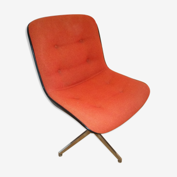 strafor fixed armchairs orange woven wool. designer randall buck. 1970. chrome metal foot
