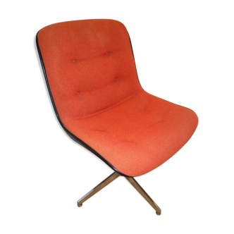strafor fixed armchairs orange woven wool. designer randall buck. 1970. chrome metal foot