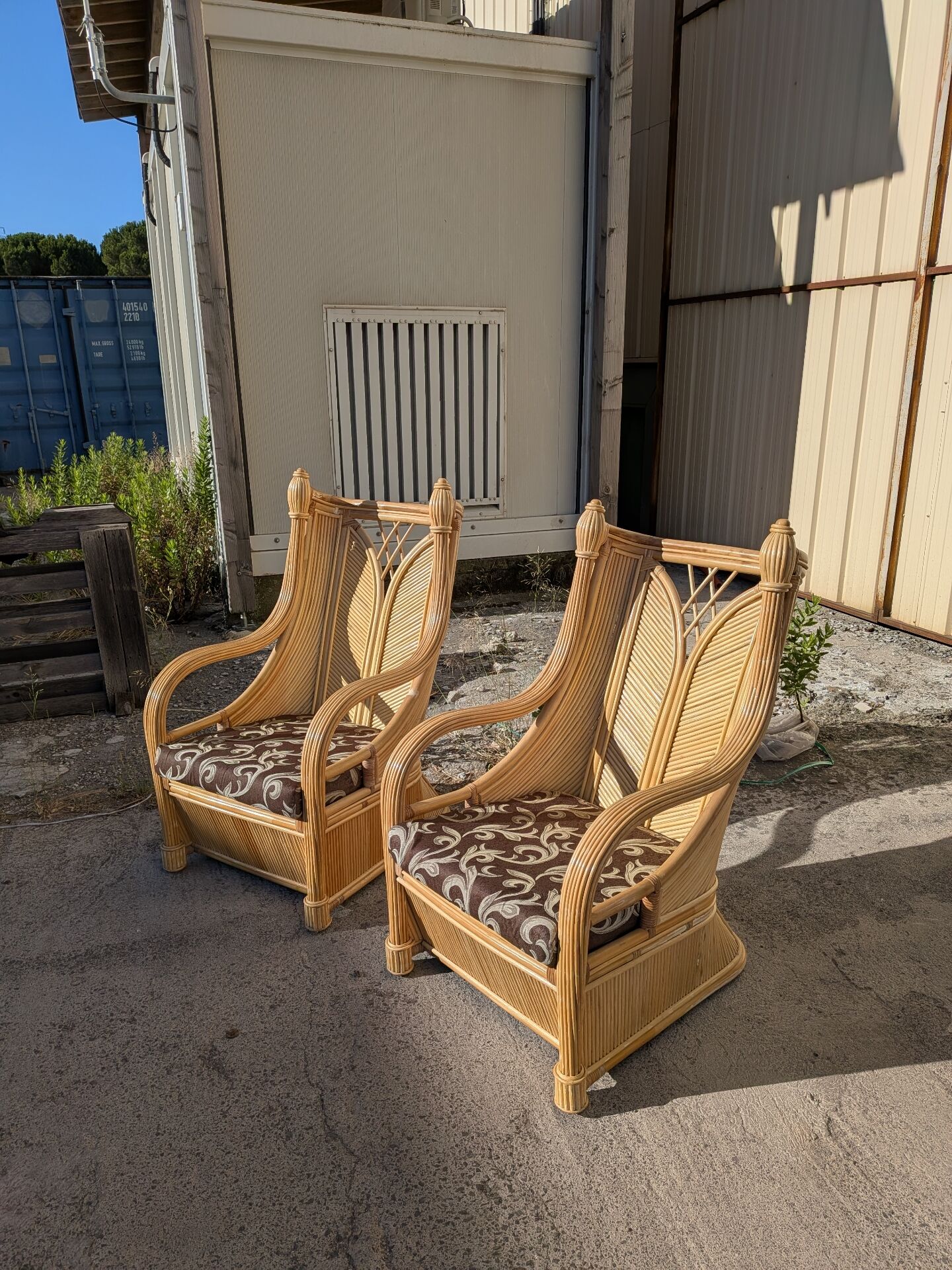 Pair of rattan armchairs