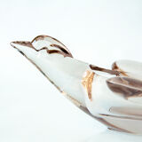 French vintage art glass bird dish bowl art vannes crystal clear glass mid century vintage mcm sculp