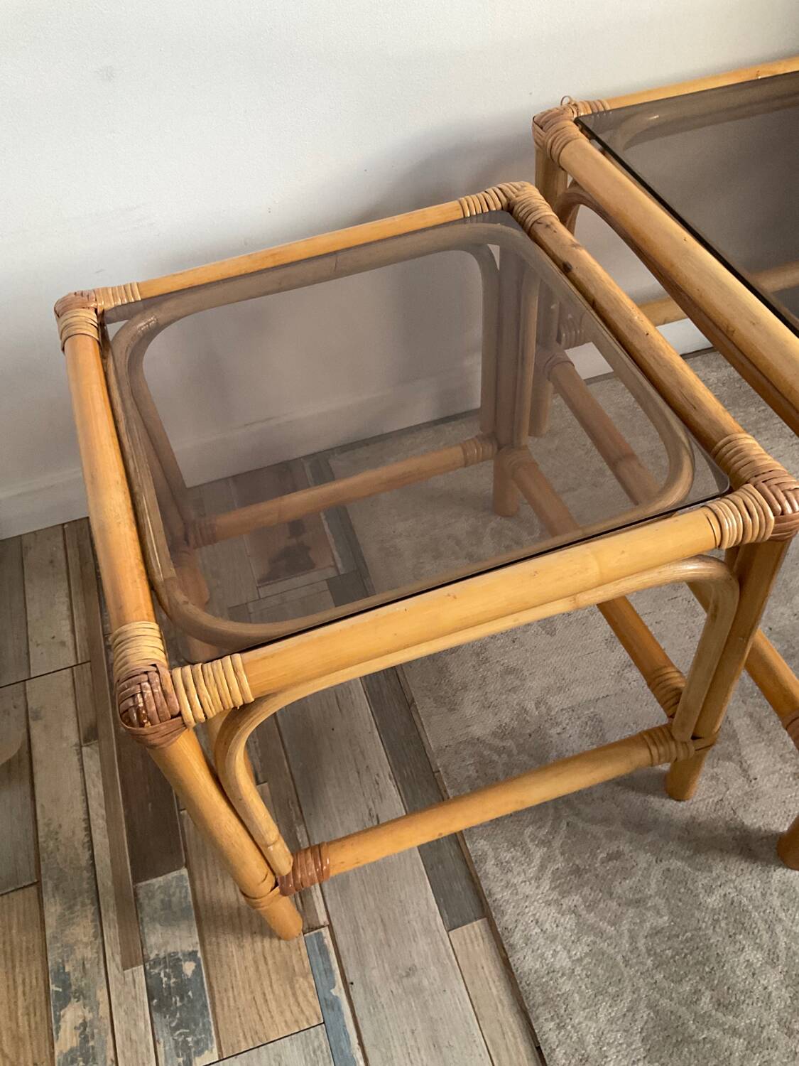 Duo of vintage rattan coffee tables from the 60s-70s