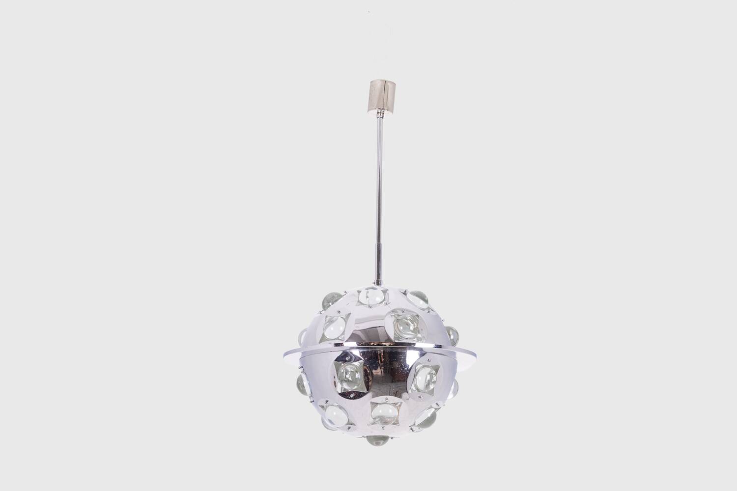 Oscar Torlasco. Chrome-plated metal "satellite" chandelier. 1970s.